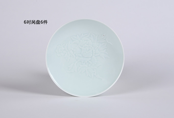 32头影青雕镂餐具--牡丹花